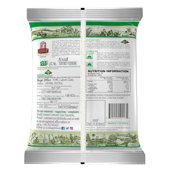 INDIA GATE BASMATI RICE DUBAR 1kg - Image 2