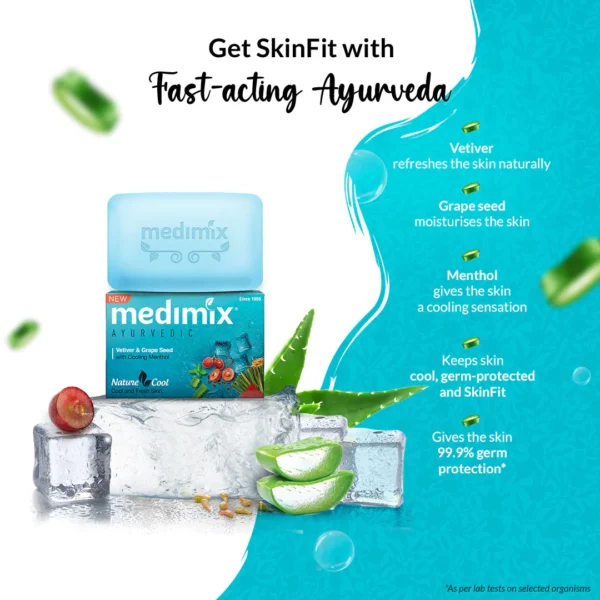 Medimix Ayurvedic Cool Soap with Vetiver and Grape Seed - 125gm - Image 3